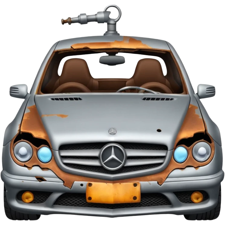 a broken mercedes with steam coming from below the bonnet emoji