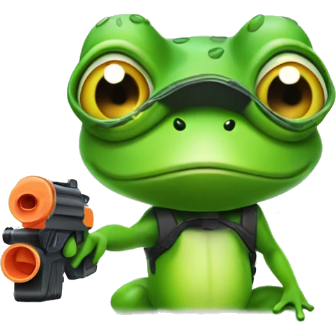 frog with watergun looking towards camera emoji
