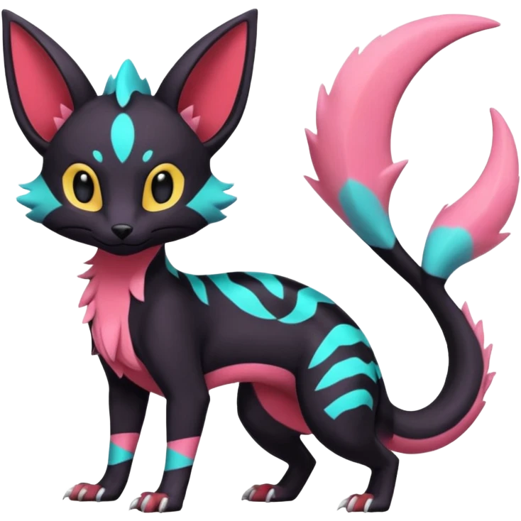 Neon pastel Salandit-Umbreon-Genet-Noivern-Noibat-Serval-Hybrid (Full body) emoji