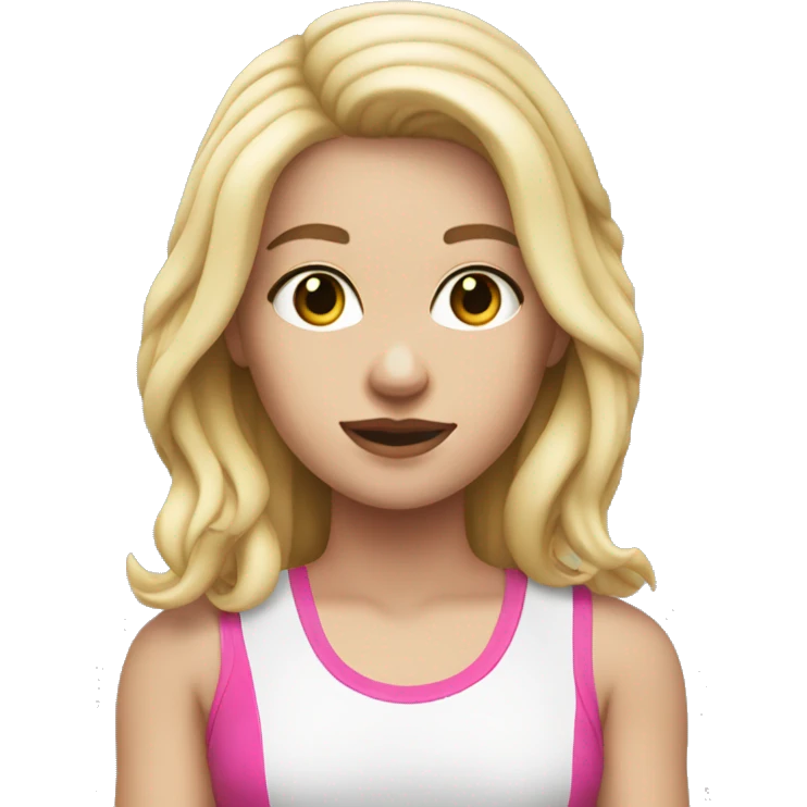 White girl, with blonde hair that has pink ends, white tank top and fishnet gloves emoji