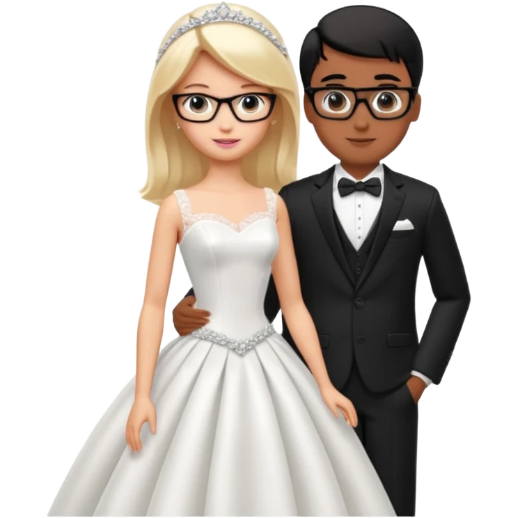 pretty light blonde girl barbie wedding to boy nerd with short black hair and dark tan skin emoji
