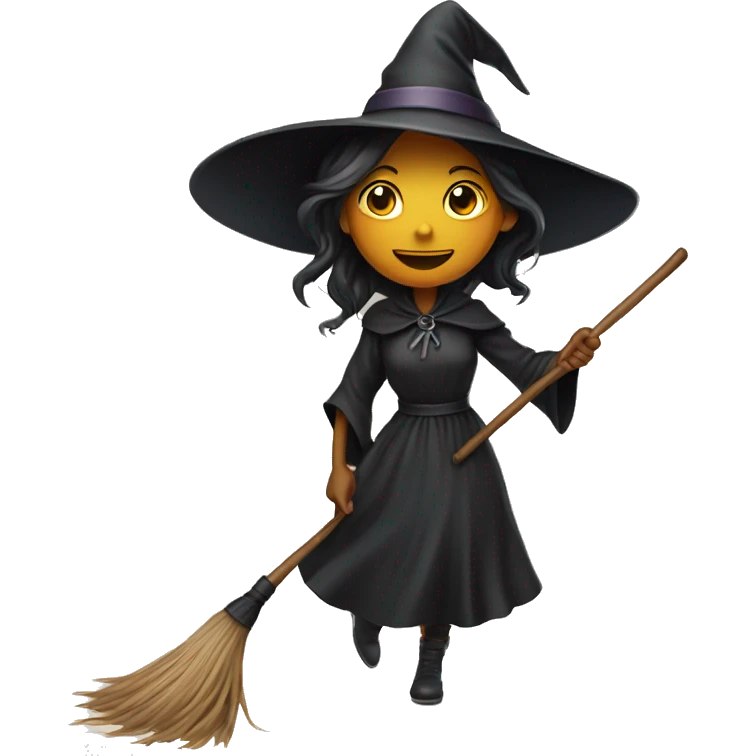 witch with broom flying by oon emoji