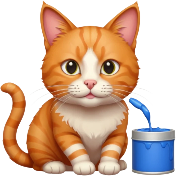 Chat roux avec tubes de peinture qui samuse emoji