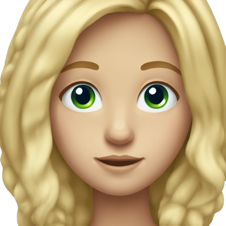 Girl with long blonde hair, freckles on her cheeks and bright blue and green eyes  emoji