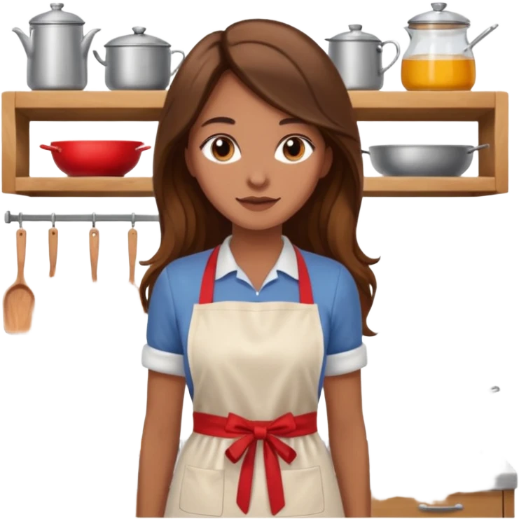 Woman with long brown hair wearing apron in kitchen emoji