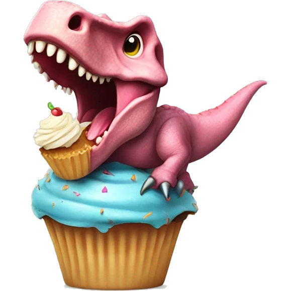 dinosaur eating a cupcake with a bow in his head emoji