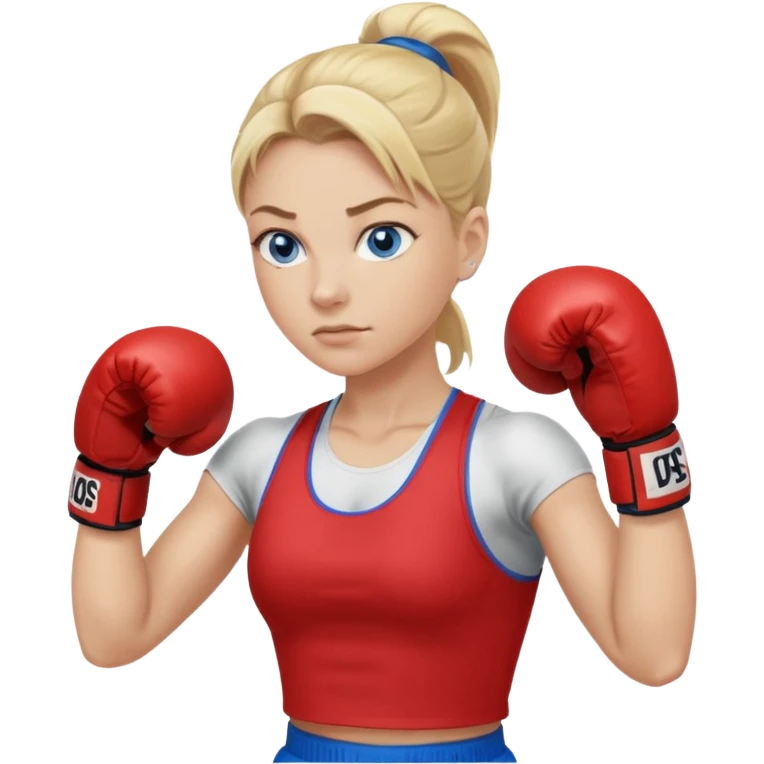Rubia de ojos azules boxeo con pelo recogido y mostrando cuerpo emoji