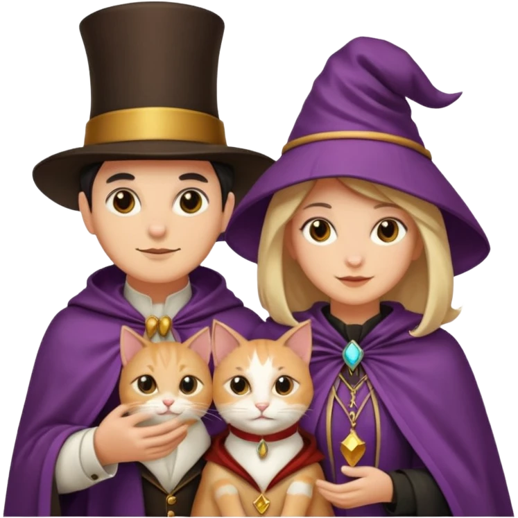 magician couple and their pet cat emoji
