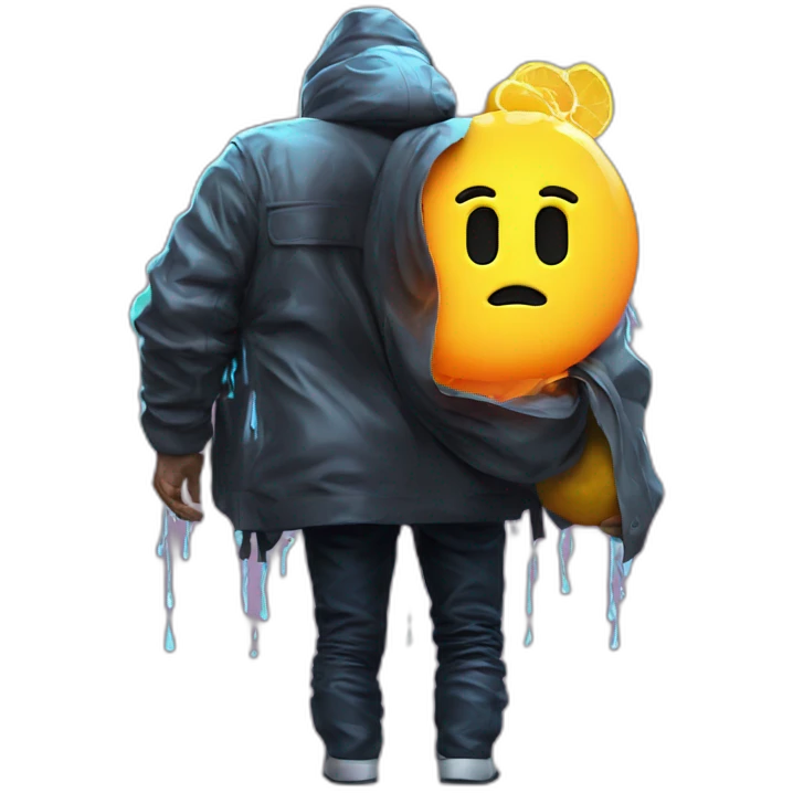 Juicy booty neon sign style man rain emoji