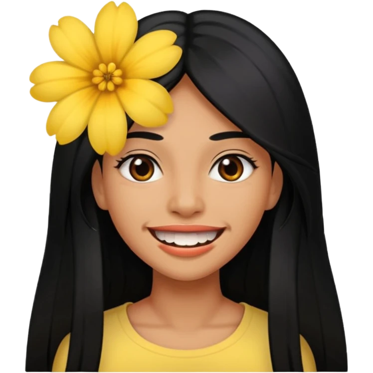 Woman with big teeth, a little tan and long straight black hairs with emoji