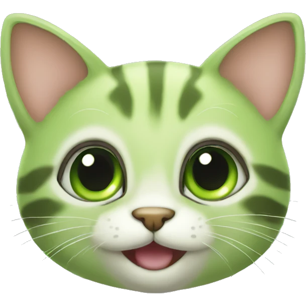 Funny and cute, Green kitten with big eyes, smiling emoji
