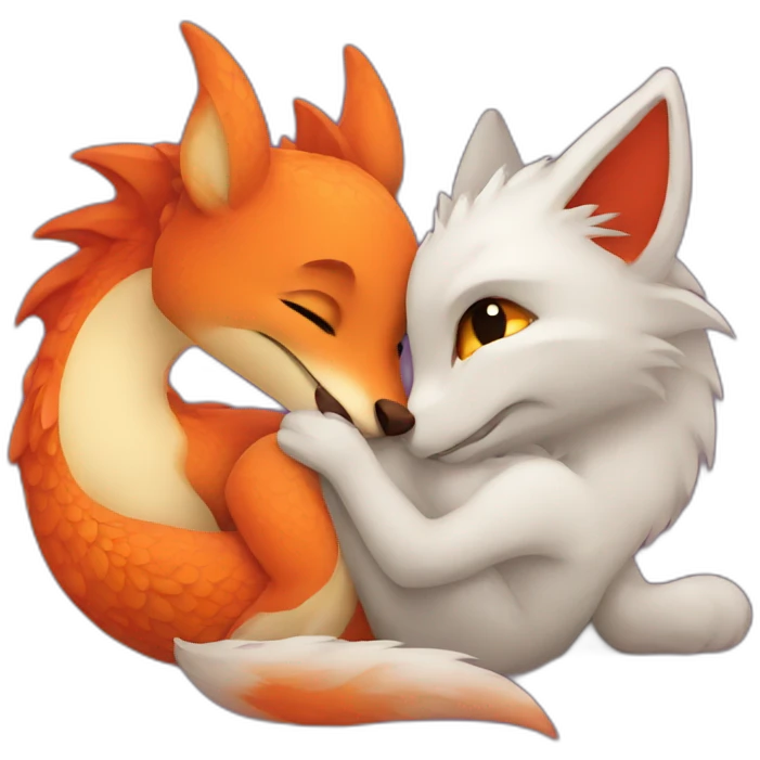 dragon cuddling a fox emoji