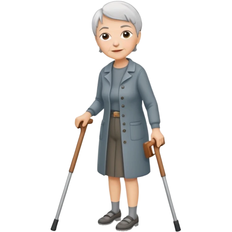 elderly woman with short grey hair using crutches emoji