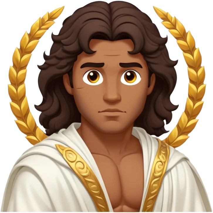 Cinematic Realistic Hercules Portrait, depicted as a classical Greek hero inspired by the Disney version yet echoing the refined proportions and serene dignity of Michelangelo's David. His idealized, sun-kissed bronze skin glows with timeless strength, and his thick, wavy dark hair falls in natural, sculpted curls. Draped in a flowing white robe with delicate golden accents, his expressive eyes radiate determined nobility, all rendered under dynamic natural lighting with a mythic, radiant glow. emoji