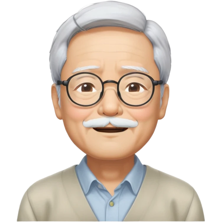 _cinematic-realistic-portrait-of-hayao-miyazaki,-depicted-with--large-rectangular-glasses,-his-happy-expression-rendered-in-lifelike-detail,-illuminated-with-soft,-realistic-lighting-that-emphasizes-his-creative-genius, his eyes shut  closed because of his large smile. eyes are shut emoji
