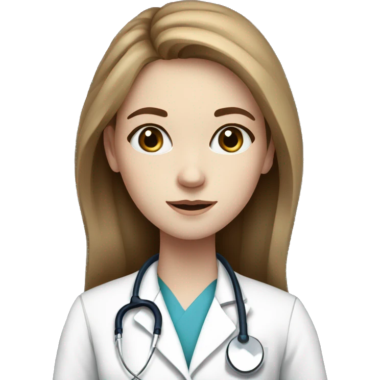 young pale white girl with long brown hair with blue eyes  working as a doctor emoji