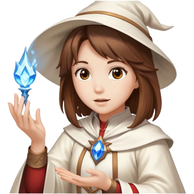 Pretty girl brown hair white mage casting freeze spell emoji