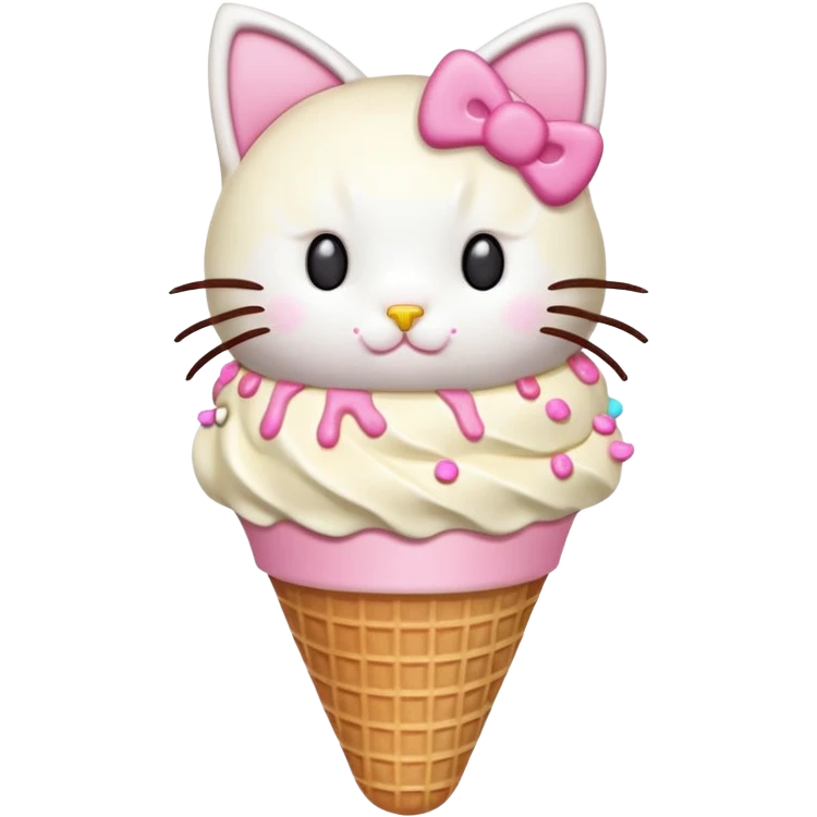 Hello Kitty inspired ice cream cone, cat ears, pink sprinkles emoji