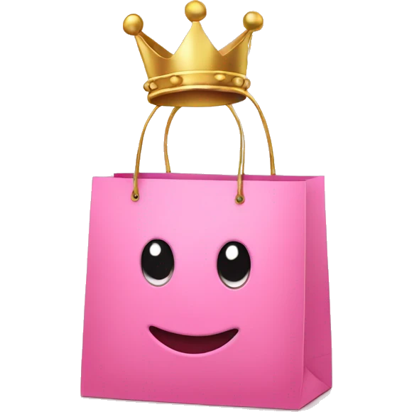 shopping bag pink with gold crown in front emoji