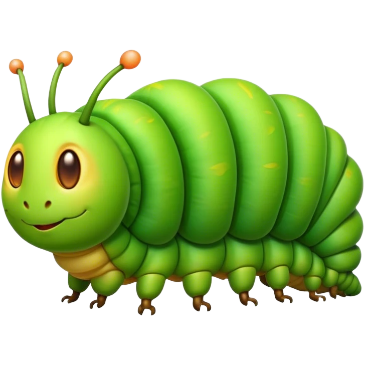 Cinematic Noble Caterpillar Portrait Emoji, Poised and vibrant, with a segmented, gently curving body adorned in bright, lively hues and delicate, inquisitive eyes, Simplified yet charmingly detailed features, highly detailed, glowing with a soft, verdant radiance, high shine, intelligent and resilient, stylized with an air of natural transformation, focused and curious, soft glowing outline, capturing the essence of a watchful caterpillar that appears ready to inch out of the screen with gentle determination! emoji