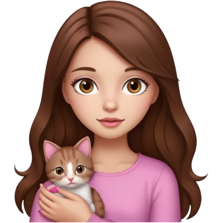 Pretty girl long hair Brown makeup pink kitten emoji