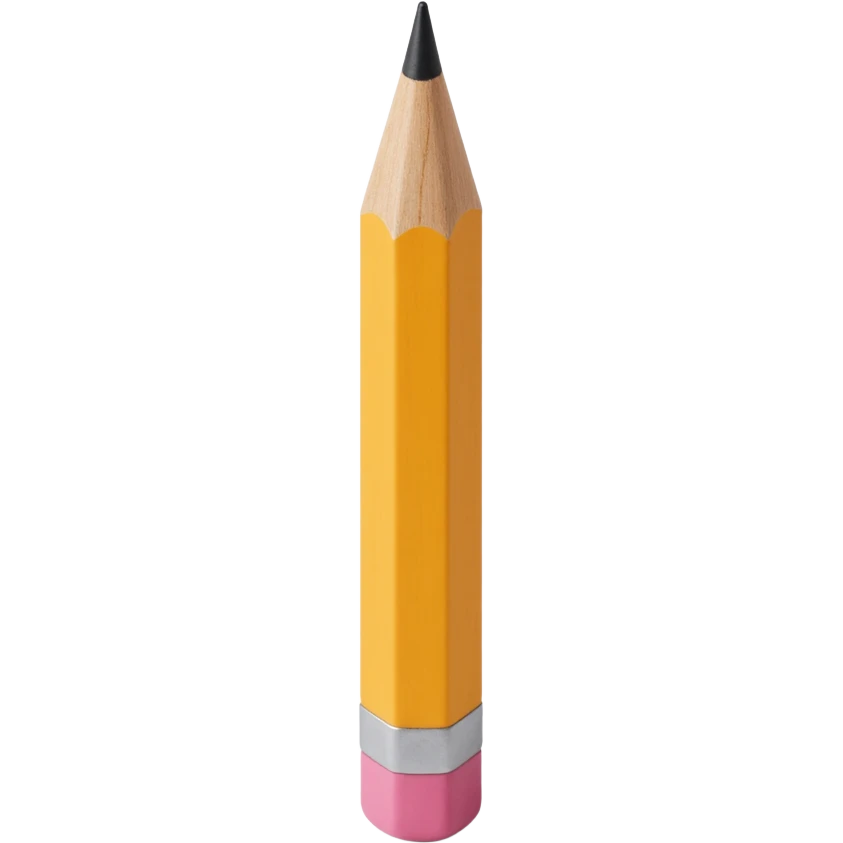 wooden pencil with pink eraser, realistic texture, skeuomorphism icon style emoji