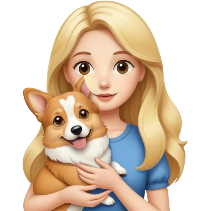 金发长发女孩抱着柯基 emoji