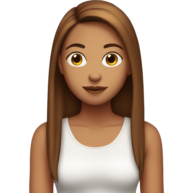 a young woman with straight hair that is tied back, exposing her face.her hair color is chestnut brown emoji
