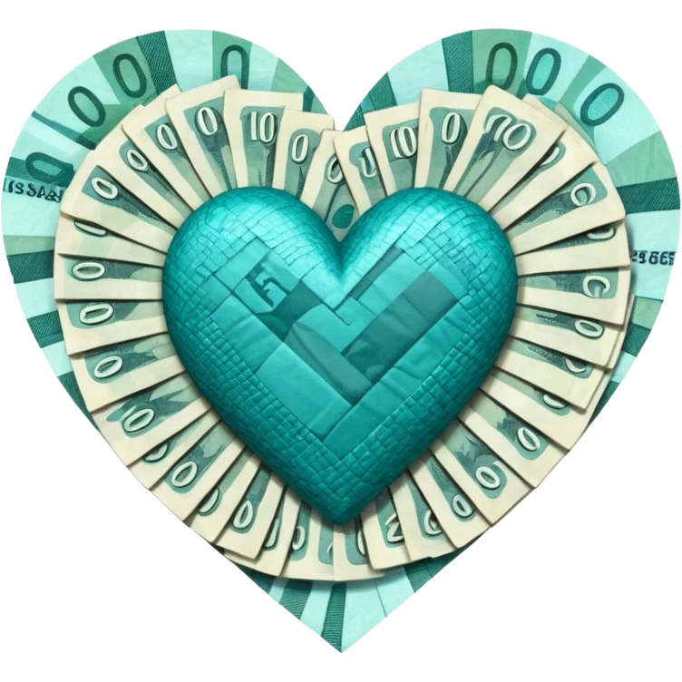 Teal heart with Canadian denominated bills emoji
