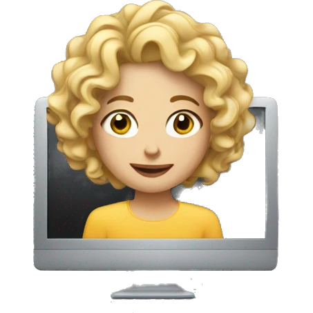 curly blonde female behind a computer emoji