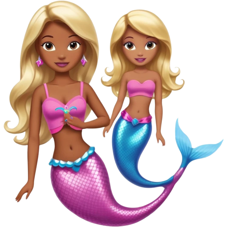 Brown skin blonde hair barbie mermaid with pink dolphin  emoji