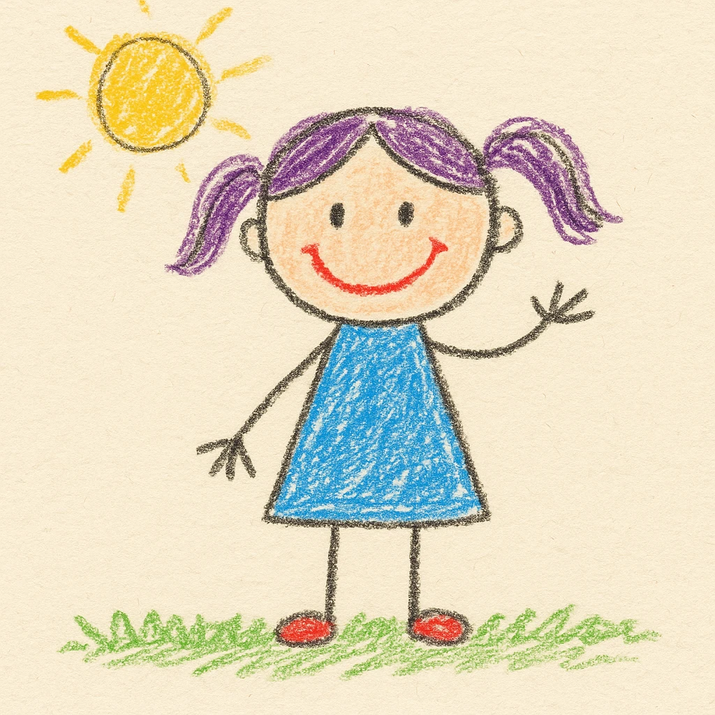 a cute girl, children doodle style emoji