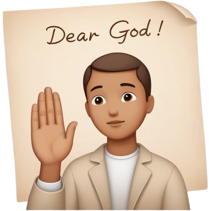 Person with praying hands next to paper with "Dear God" written on it emoji