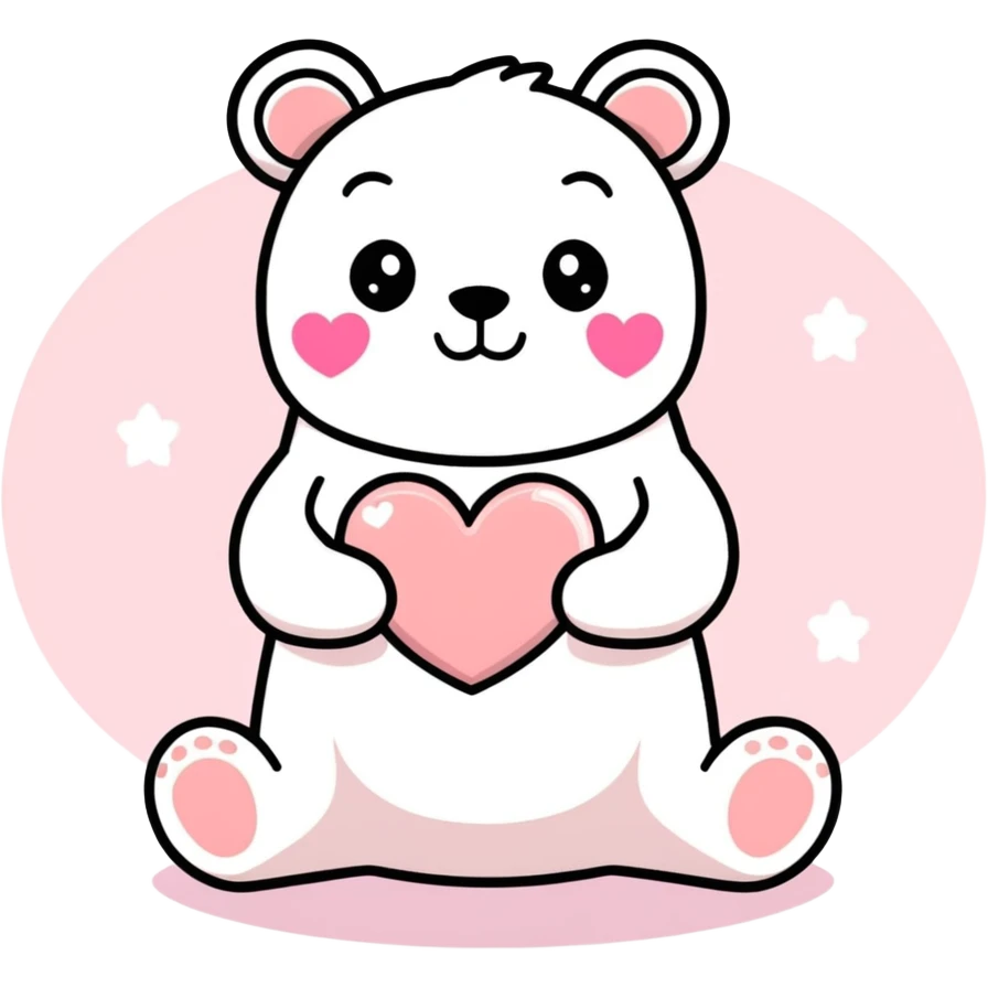 Glitter Pastel Pink Bear holding a heart emoji