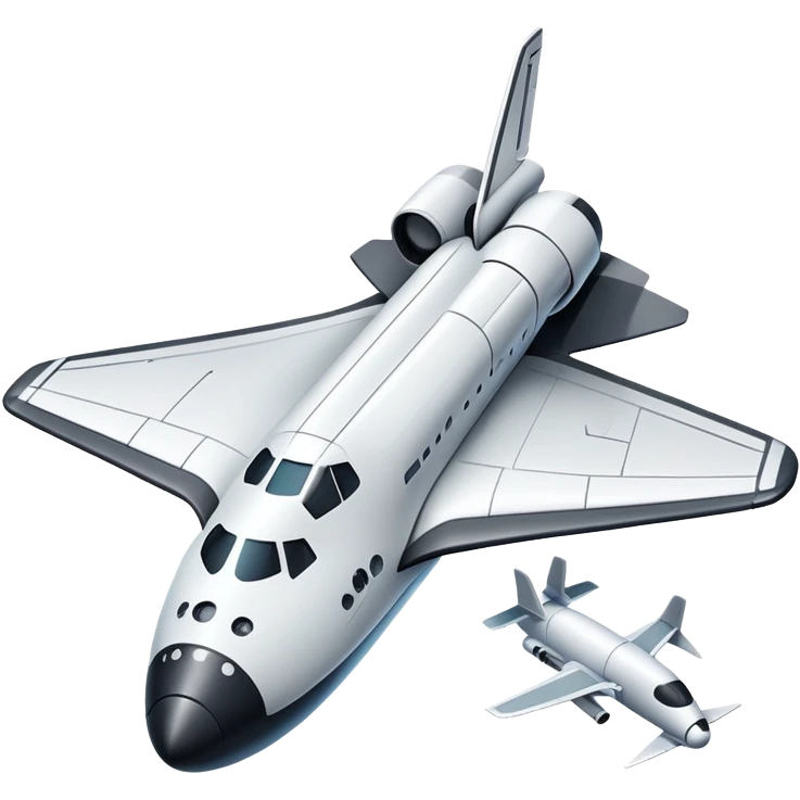An icon featuring a space shuttle, a drone, and an airplane, symbolizing aerospace technology. The design includes rockets, flight paths, and satellites, representing space exploration and aviation. Transparent background highlights the cutting-edge technologies in air and space travel emoji