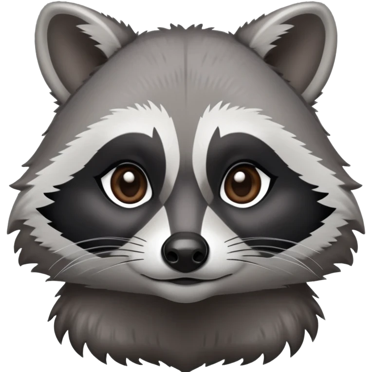 Cinematic-Noble-Raccoon-Portrait-Emoji – Poised and confident, with a sturdy build and a beautifully textured fur of silver-grey accented by dark black facial markings, deep-set, intelligent brown eyes, simplified yet sharp and sophisticated. emoji