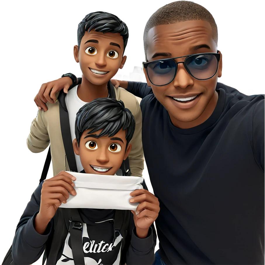 boys with smiles and bags emoji