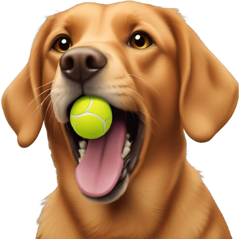 Fox red Labrador retriever tennis ball in mouth emoji