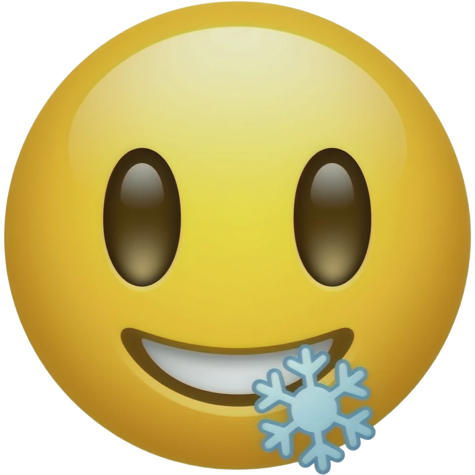 Yellow circle with no eyebrows and nose having snowflake on tounge emoji