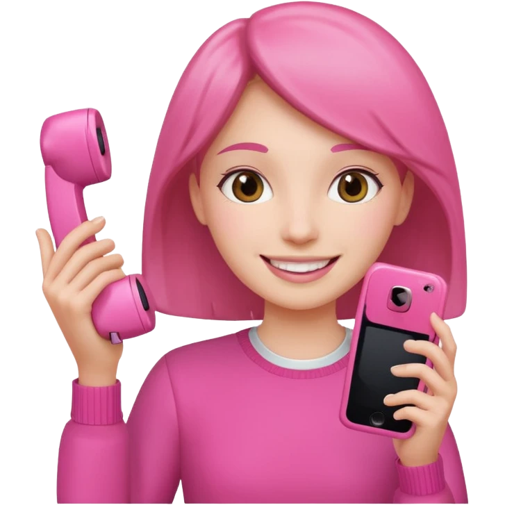 pink video call between one person holding the phone with a person on the phone screen emoji
