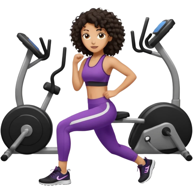 Treino de academia mulher morena de cabelos cacheados caindo nas costas emoji