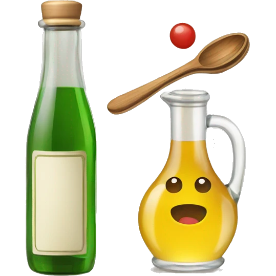 spoon of vinegar with the glass and a bottle of vinegar emoji