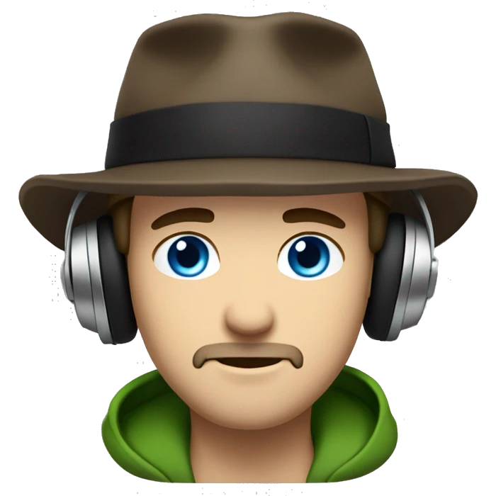 cool guy blue eyes brown hair headphones black goatee green backward hat emoji