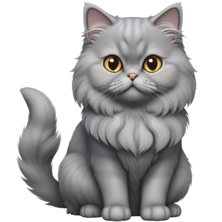cinematic-[grey persian cat]-realistic-full-body-sitting-emoji,-tail-curled-playfully-around-its-paws,-head-tilted-dramatically,-fluffy-[grey]-fur,-simplified-yet-realistic-focused-features,-highly-detailed,-glowing-with-an-almost-sarcastic-glow emoji