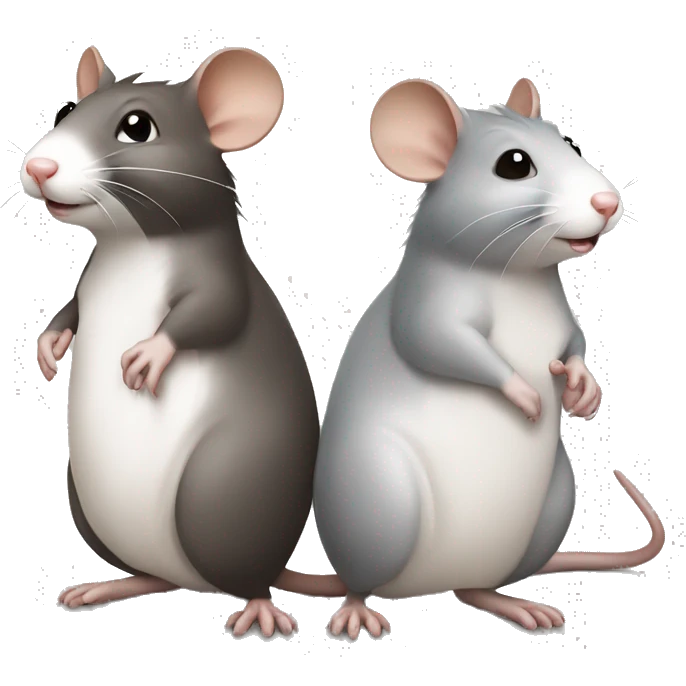 three differently colored rats grey white brown talking emoji