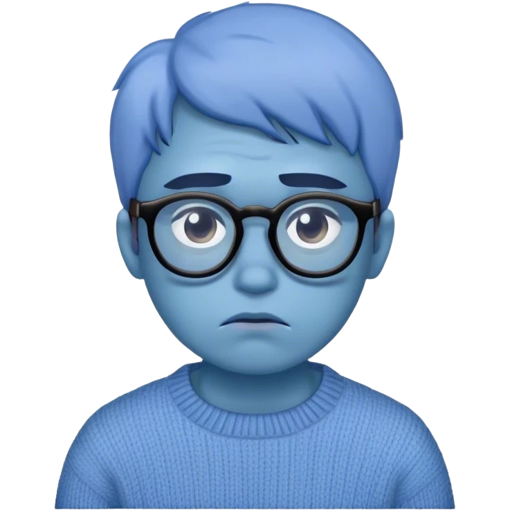 Blue sad face emoji with glasses wearing sweater emoji