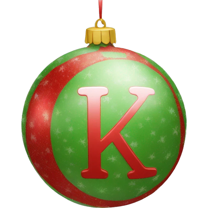 A hanging Christmas ball with the letter K in the middle of it emoji