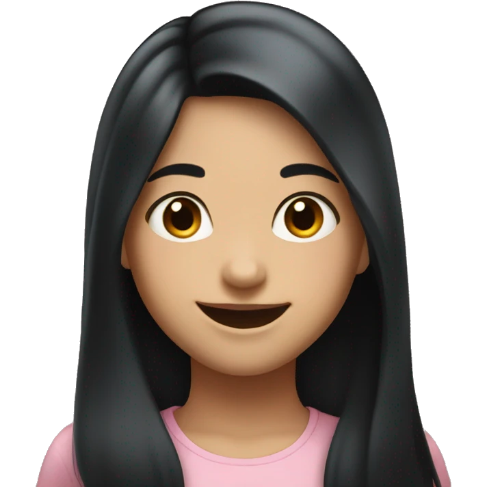 girl with a long black hair and rosy cheeks smileing emoji