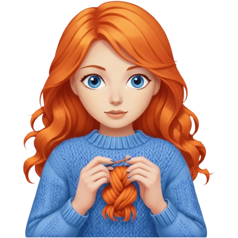 beautiful orange hair woman with blue eyes knitting sweater  emoji
