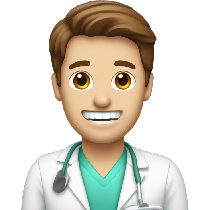 Brown haired dentist holding denture emoji